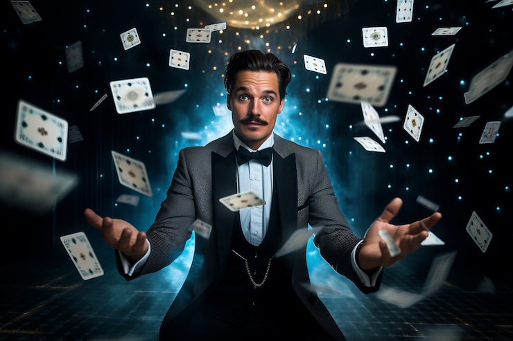Jogador a segurar cartas numa sessão de casino