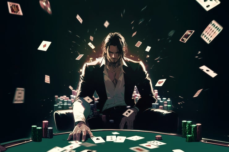 Cartas e fichas de casino sobre a mesa