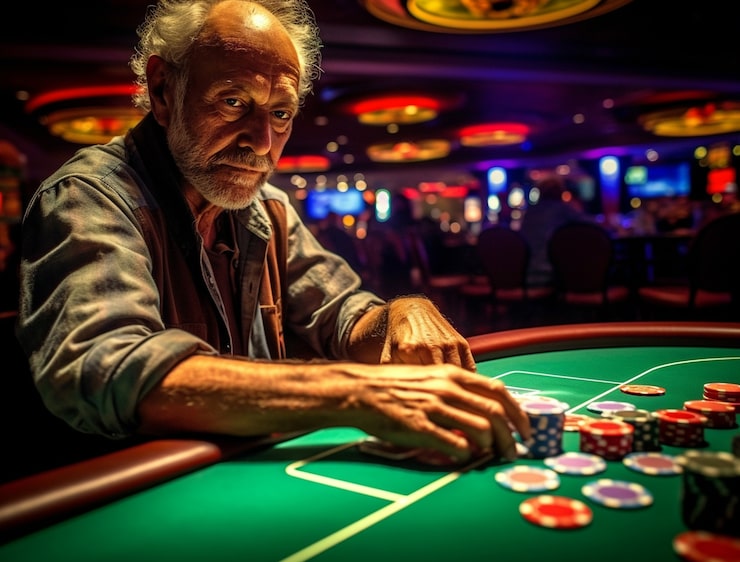 Mesa de jogo de poker num ambiente de casino online