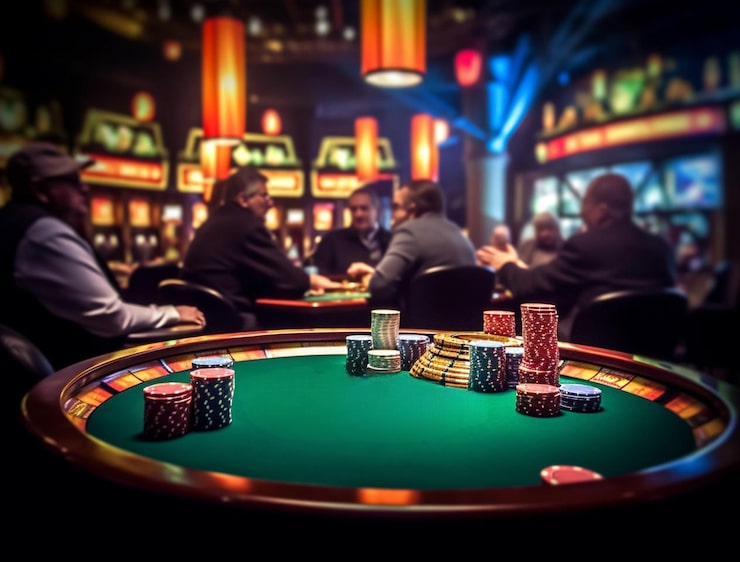 Mesa de poker preparada para uma sessão de jogo